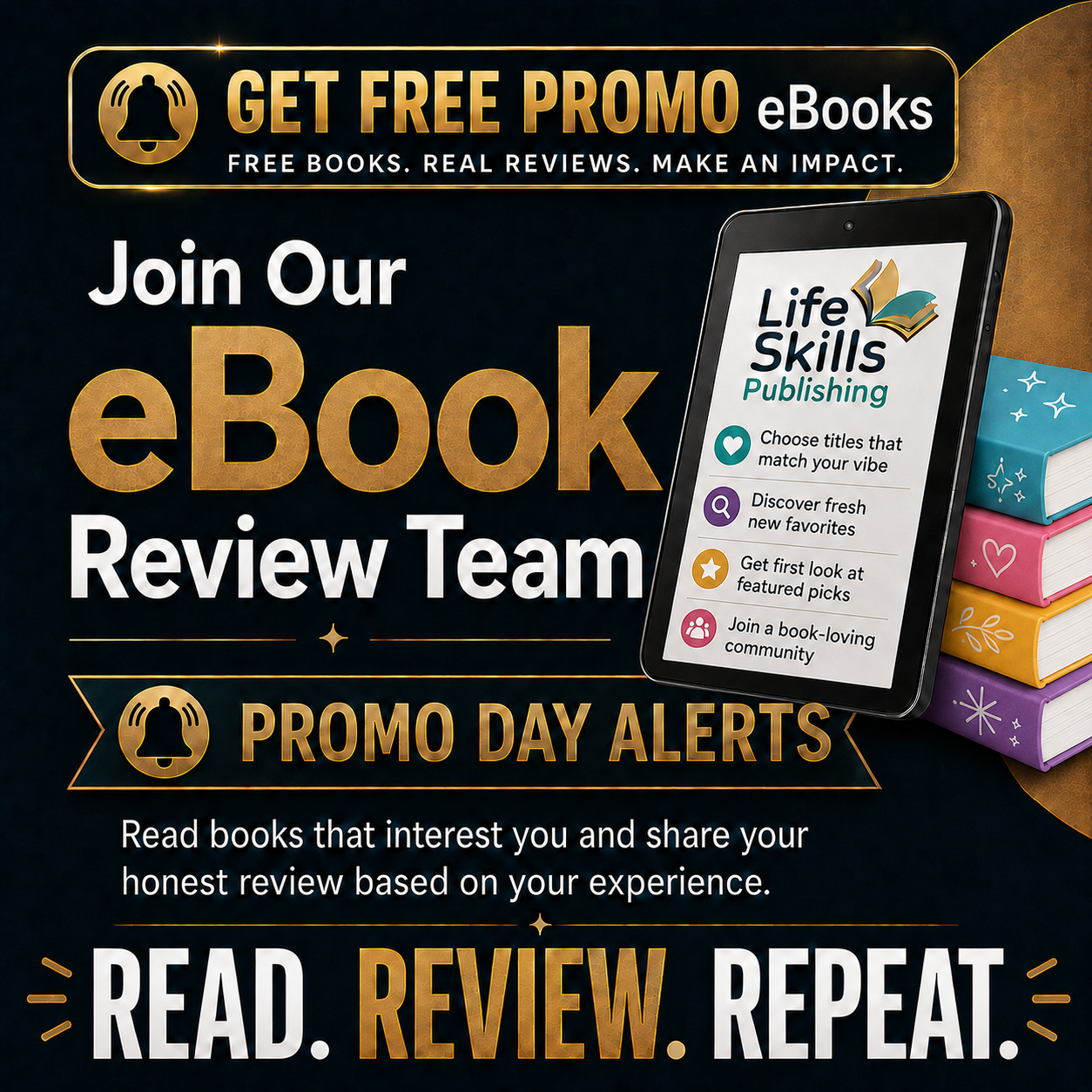 Dark-themed eBook promotion